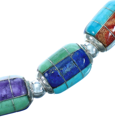 Southwest Multicolor Sterling Silver Inlay Bead Necklace DX117803